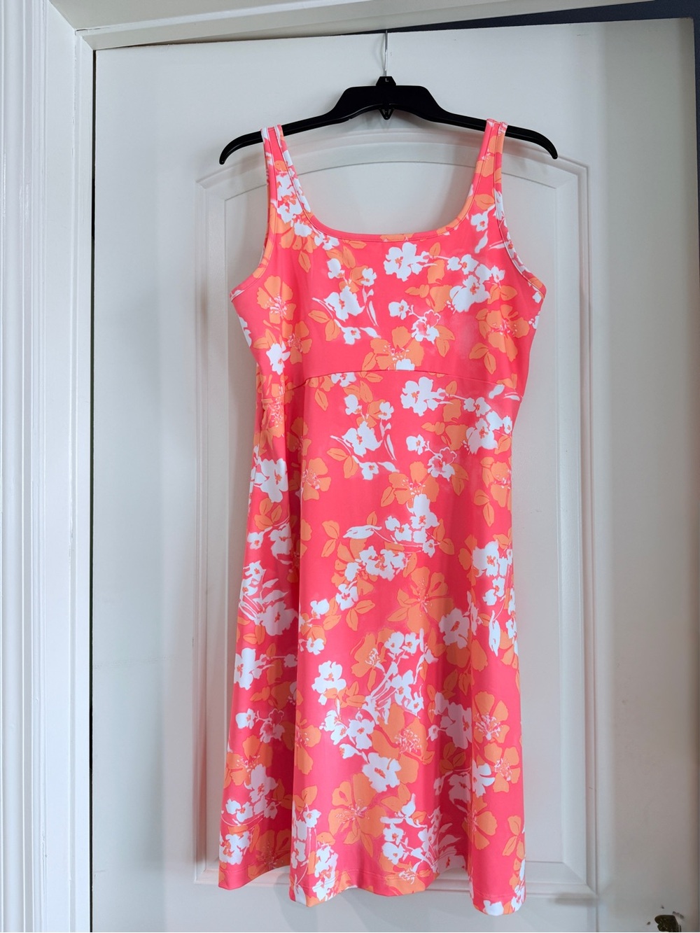 Columbia PFG Freezer III Dress Coral Pink Floral Midi Dress with Scoop Neck